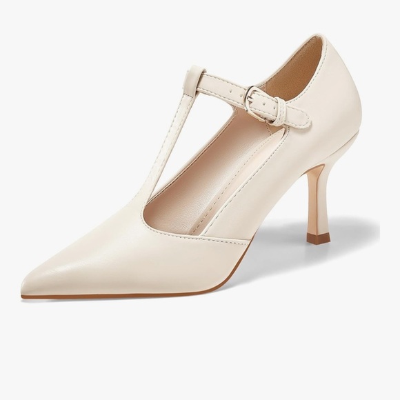 Mary Jane High Heels T Strap Closed Pointed Toe Pumps Buckle Work Office Shoes - Picture 1 of 7